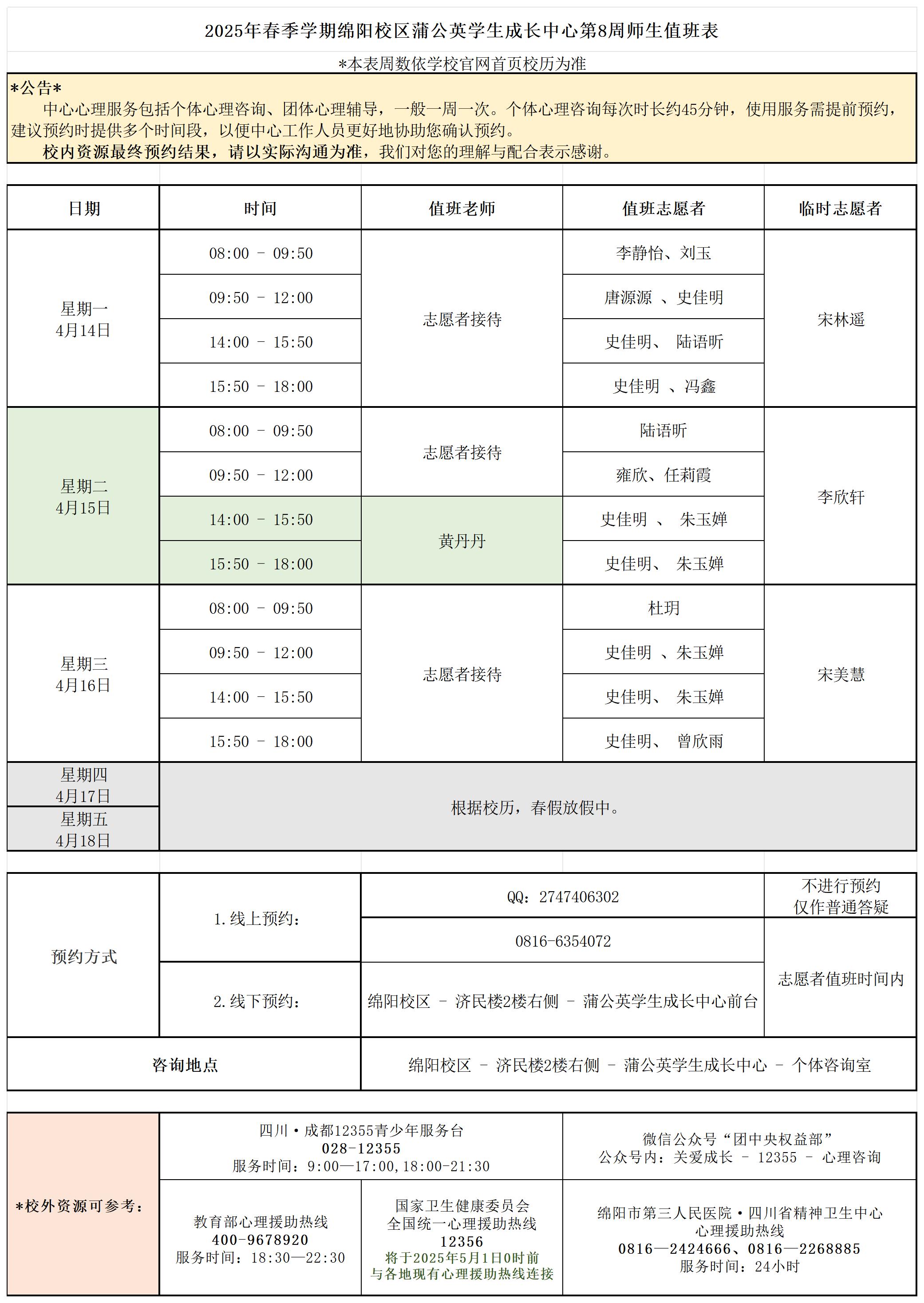 蒲公英学生成长中心2025年春季学期第8周师生值班表_Sheet1.jpg