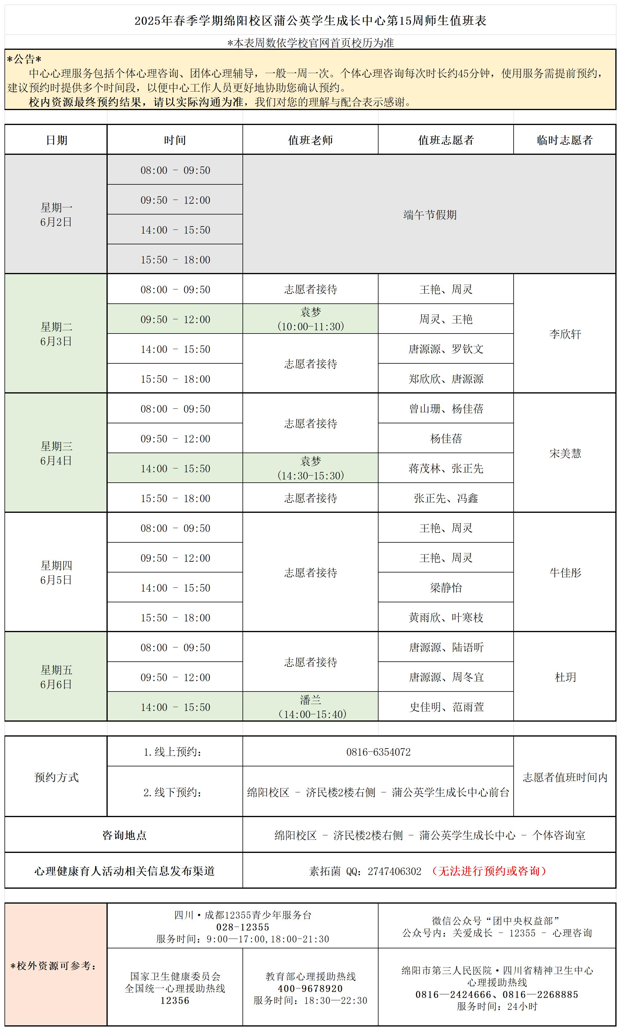 蒲公英学生成长中心2025年春季学期第15周师生值班表_Sheet1.jpg