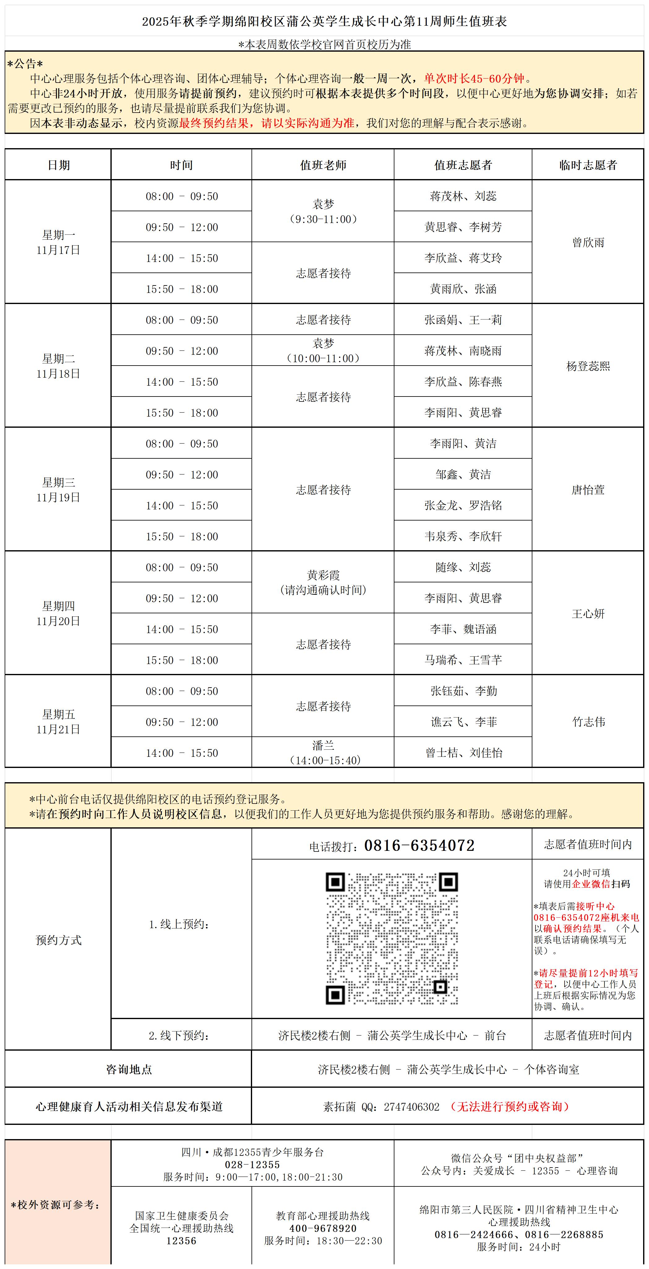 蒲公英学生成长中心2025年秋季学期第11周师生值班表_Sheet1(1).jpg