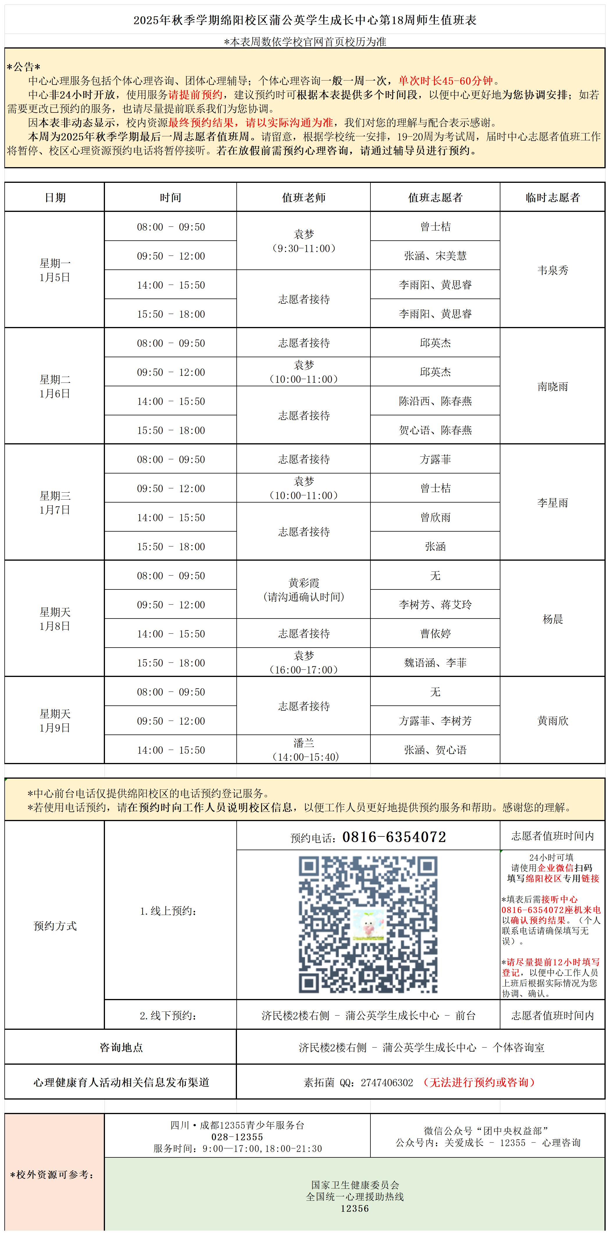 蒲公英学生成长中心2025年秋季学期第18周师生值班表_Sheet1.jpg